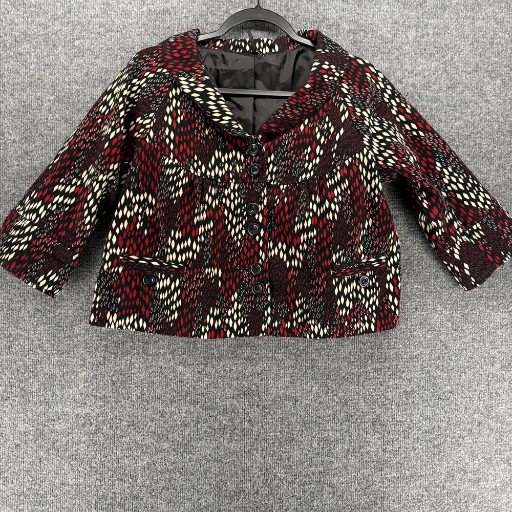 Lapis Blazer Womens M Black Red Button Up 3/4 Sleeve‎ Formal Evening Cocktail